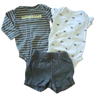 CARTER'S 3 Piece Boys Striped Dinosaur Outfit